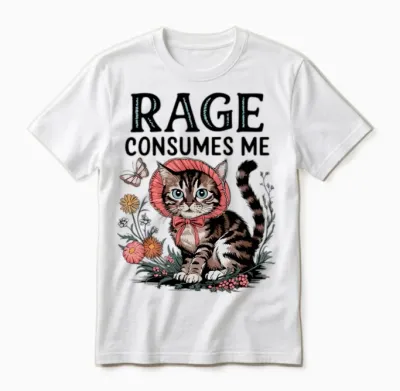 Rage Consumes Me Funny Cat Meme Unisex T-Shirt - White