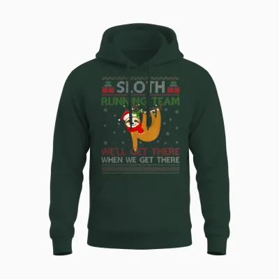 Funny Sloth Running Team Xmas Lights Ugly Sloth Christmas Unisex Hoodie - Forest