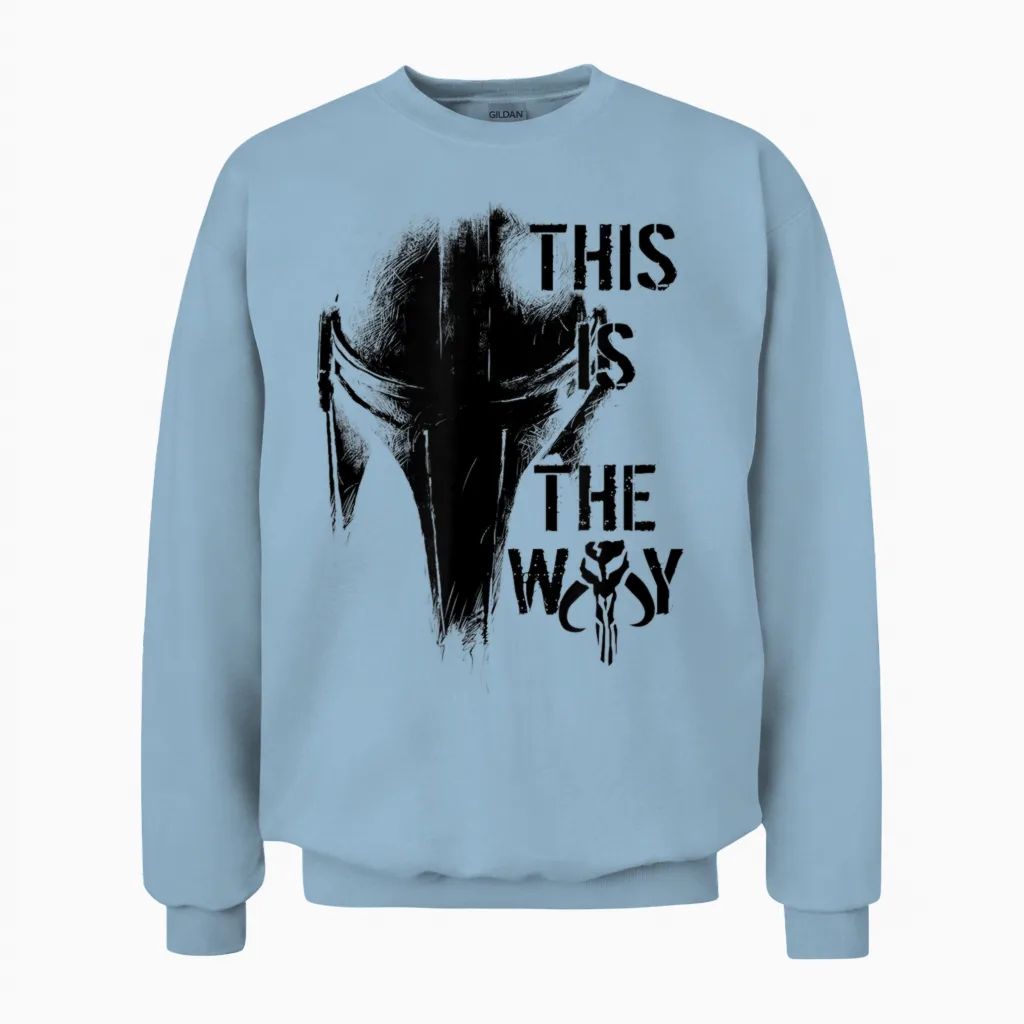 Star Wars the Mandalorian the Way Mando Helm T-Shirt - Weiร, Kurzarm, V-Ausschnitt, Klein, Unisex, Einfarbig, Pull-On, 1 Count, Eu 38/40 Unisex Sweatshirt in Light Blue