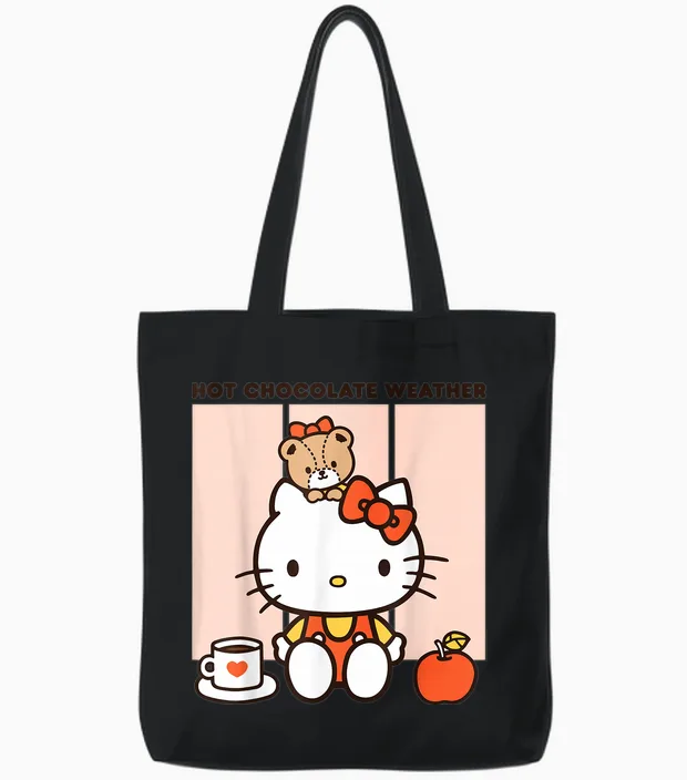 Hello Kitty Hot Chocolate Weather Tote Bags in Black