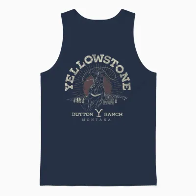 Y Yellowstone Dutton Ranch Roping Riding T-Shirt Black Unisex Adult S Eu Small Classic Short Sleeve Unisex Tank Top - Navy