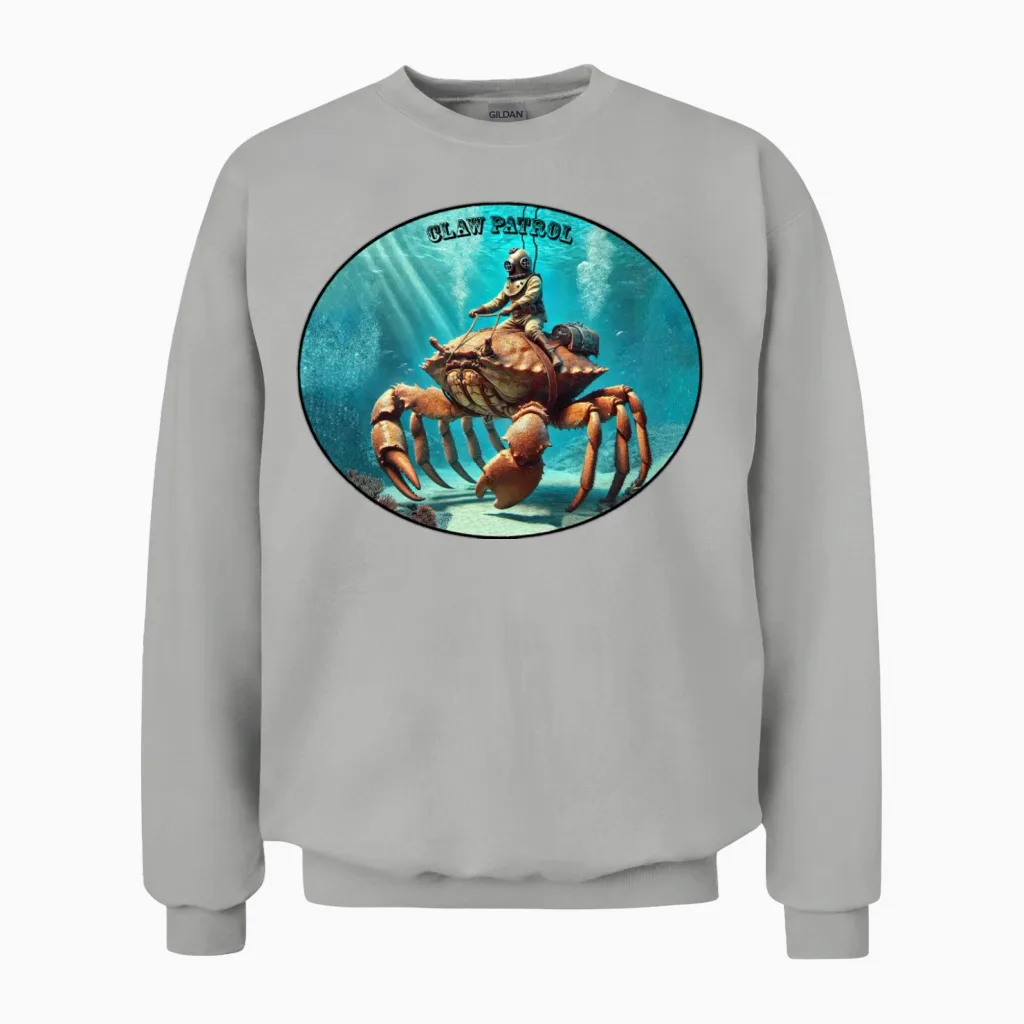 Vintage Helmet Diver Riding a Giant Crab Urm Unisex Sweatshirt in Ash