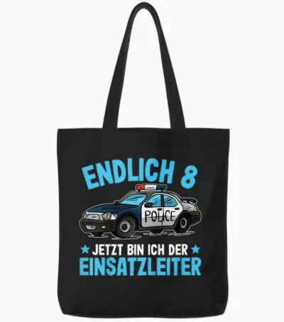 Polizei Shirt 8 Jahre Jungen | Polizei 8. Geburtstag Tote Bags - Black