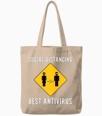 Funny Social Distancing Tote Bags - Natural