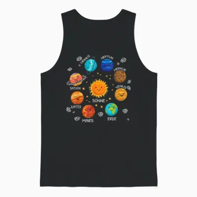Sonnen System Mit Jupiter Pluto Und Mars - Klassisches, Wissenschaftliches T-Shirt Mit V-Ausschnitt Und Kurzarm - Unisex, Schwarz, S Unisex Tank Top - Black