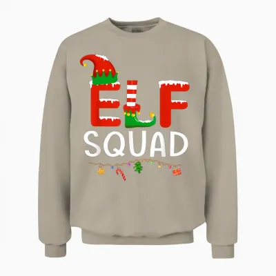 Elf Family Christmas Matching Pajamas Men Women Elf Squad Unisex Sweatshirt - Sand