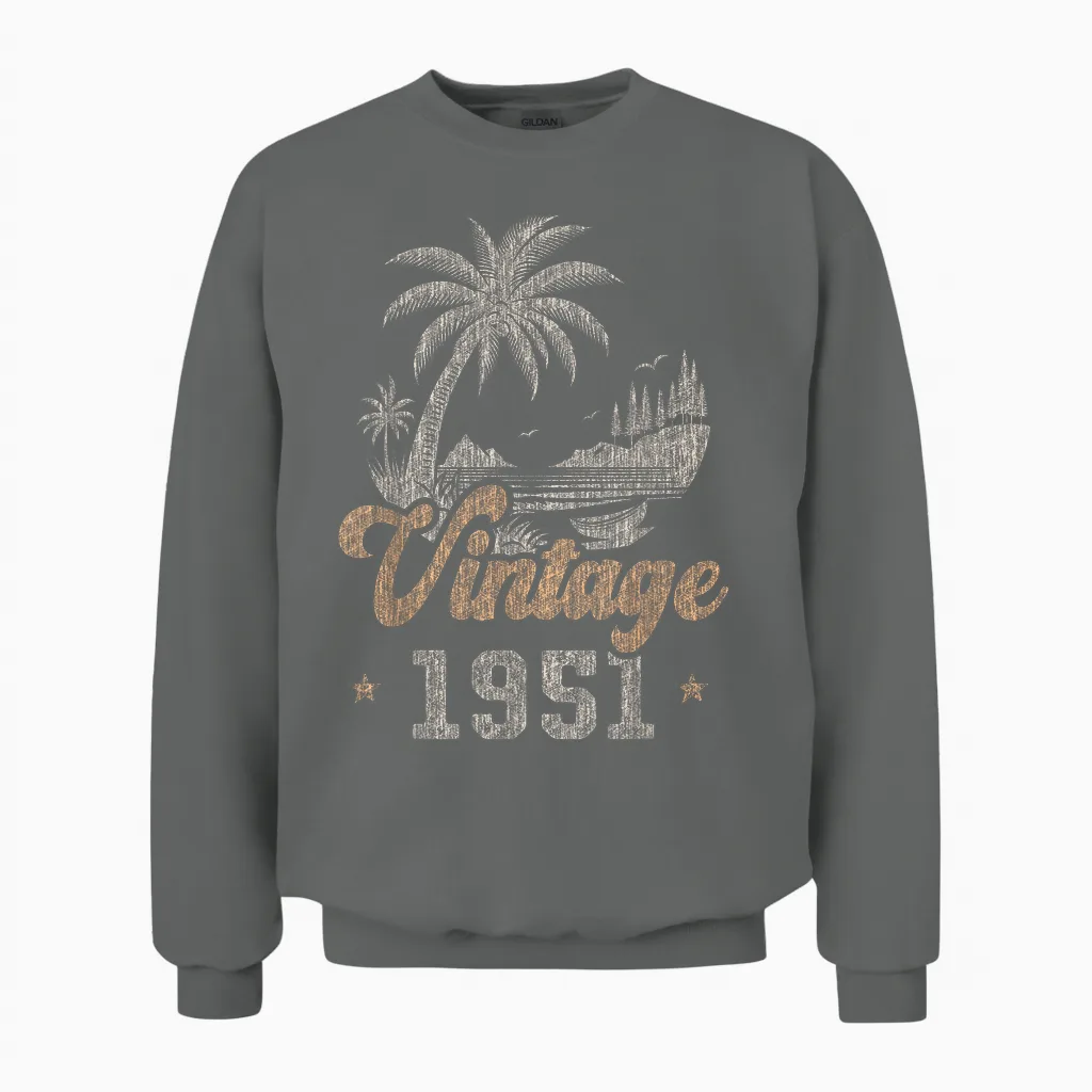 Vintage 1951 Anniversaire 75 Ans Palmiers Unisex Sweatshirt in Graphite Heather