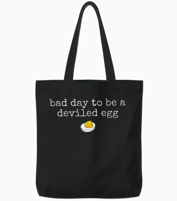 Retro Funny Thanksgiving Dinner Bad Day to Be a Deviled Egg Tote Bags in Black