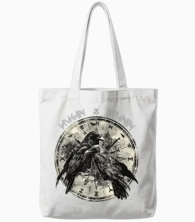 Hugin & Munin the Ravens Odins Viking Celts Valhalla Raven T-Shirt, Black Tote Bags - White