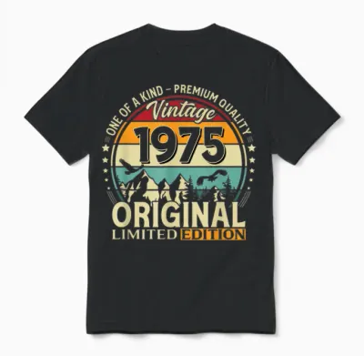 51 Anniversaire Cadeau Homme Et Femme Vintage Année 1975 Unisex T-Shirt - Black