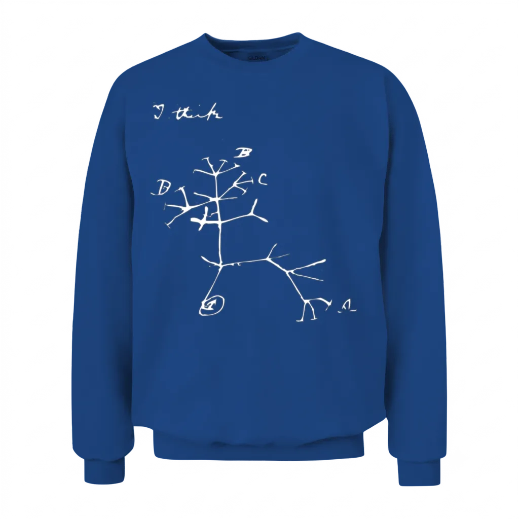 Darwin I Think Tree (white) Unisex Sweatshirt - Royal