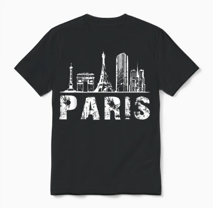Paris France - National Day - Souvenirs De Paris T-Shirt, Black, S Unisex T-Shirt in Black