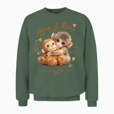 Adorable Cute Baby Monkey Punch Men Women Unisex Sweatshirt - Military Green