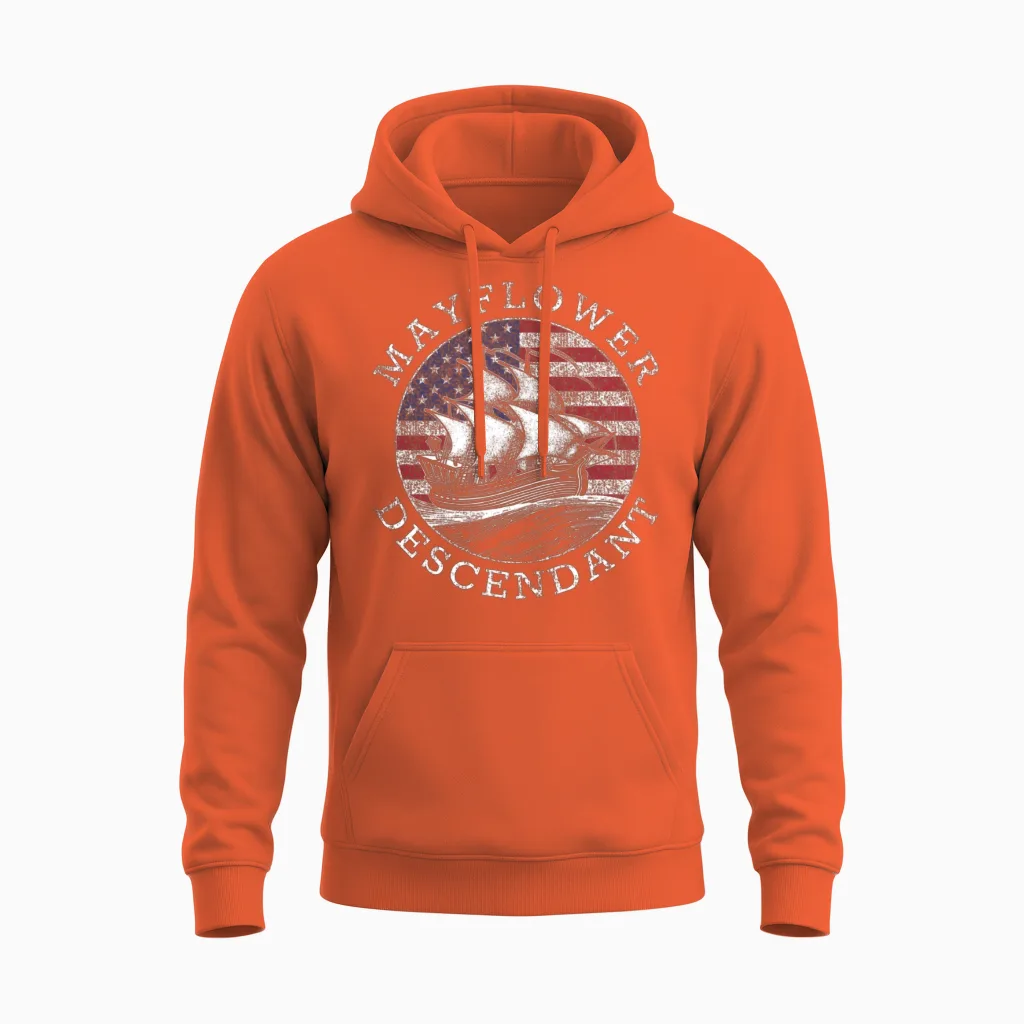 Mayflower Descendant Usa Flag Distressed Unisex Hoodie in Orange
