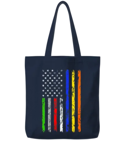 Thin Blue Red Green Gray Yellow American Flag Te Tote Bags - Navy