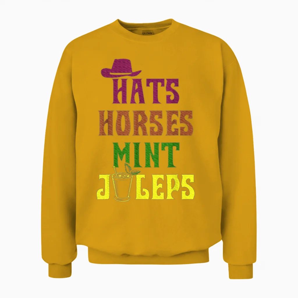 Horse Racing Hats Horses and Mint Juleps Derby Unisex Sweatshirt in Gold