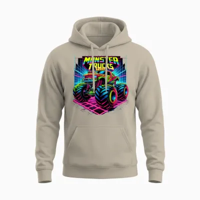 Monster Truck Birthday Party Retro Monster Trucks Unisex Hoodie - Sand