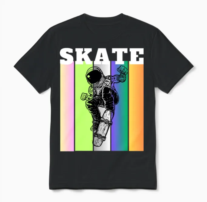 Custom Skateboard Astronaut Gift Ideas Unisex T-Shirt in Black