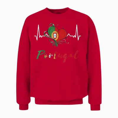 Portugal Flagge Herzschlag Ekg Pulse Portugiesische Wurzeln Herz Unisex Sweatshirt - Red