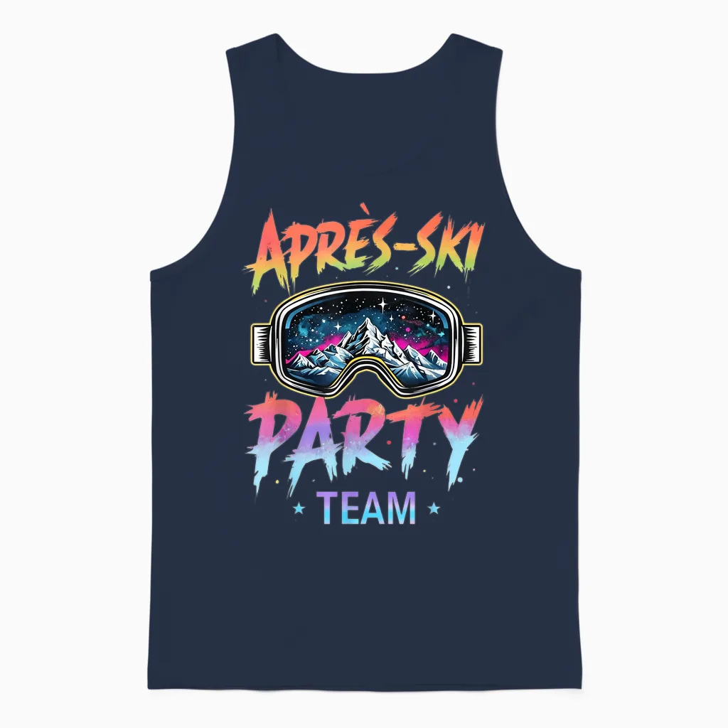 Apres Ski Party Team Outfit, Black, S Unisex Tank Top in Navy