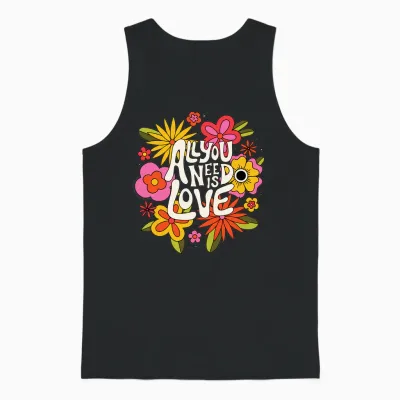 The Beatles - All You Need Is Love Retro Flowers Long Sleeve, Black Unisex Tank Top - Black