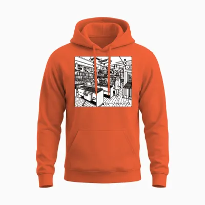 Retro Japan Vinyl Record Shop Japanese Music Aesthetic Tokyo Unisex Hoodie - Orange
