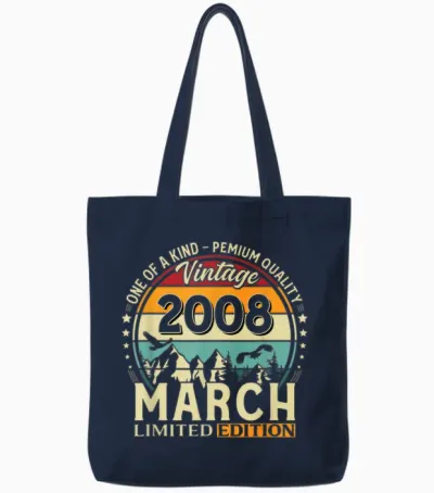 18 Ans Anniversaire Homme Cadeau Mars 2008 Vintage Tote Bags - Navy