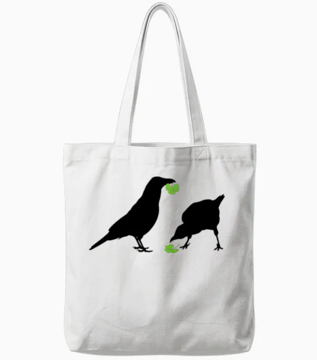Saint Patrick's Day Kelly Green Shamrock Crows Tote Bags in White