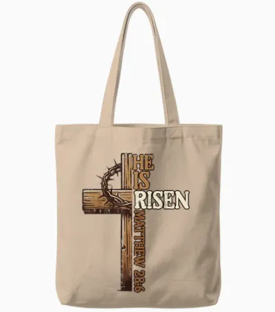 Easter Cross He Is Risen Jesus Christian Men Women Kid Tote Bags - Natural