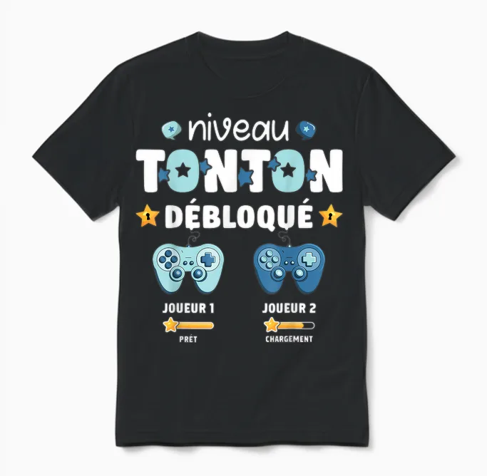 Unlocked Tonton Level Announcement Pregnancy Tonton Geek T-Shirt, Black, S Unisex T-Shirt in Black