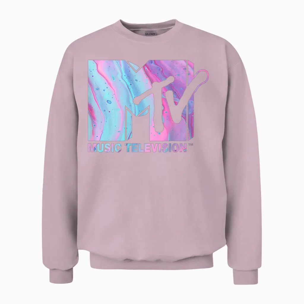 Mademark X Mtv - Mtv Logo Pink Blue Fluid Unisex Sweatshirt in Light Pink