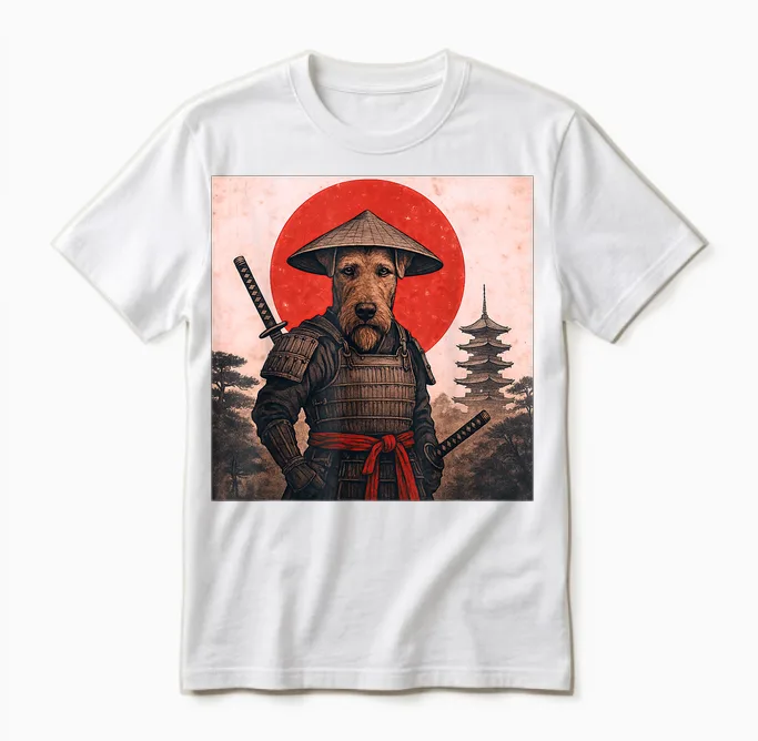 Airedale Terrier Samurai Krieger Vintage Japanisch Ukiyo-E Unisex T-Shirt in White