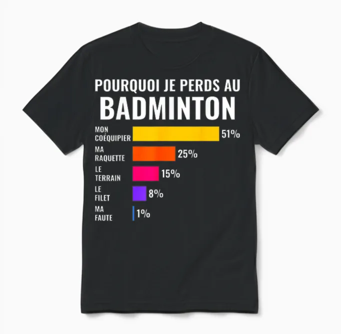 Pourquoi Je Perds Au Badminton Perdant Humour Unisex T-Shirt in Black