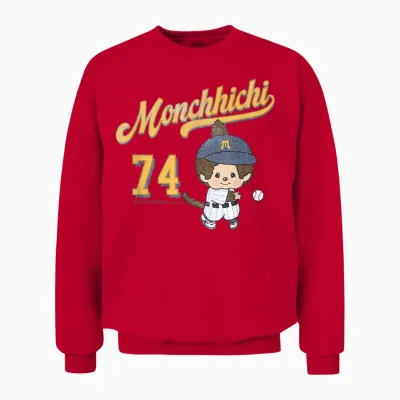 Monchhichi Little Baseball Player #74 Distressed Logo Unisex Sweatshirt - Red