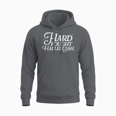 Retro Hard Fought Hallelujah Bible Verse Christian Jesus Unisex Hoodie - Charcoal