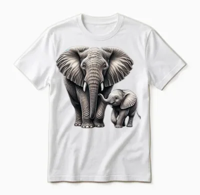 Gentle Giants: Mother and Calf Elephant T-Shirt, Black Unisex T-Shirt - White