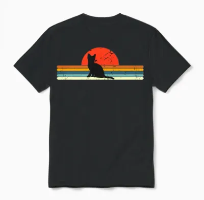 Cat Vintage Retro Sunset Unisex T-Shirt - Black