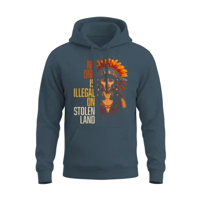 No One Is Illegal on Stolen Land Native American Unisex Hoodie - Dark Heather