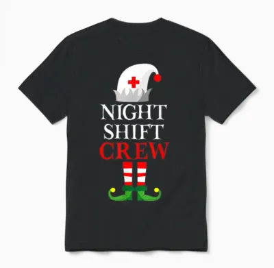 Elf Nursing Shirt Women, Christmas Nurse Night Shift Crew Unisex T-Shirt - Black