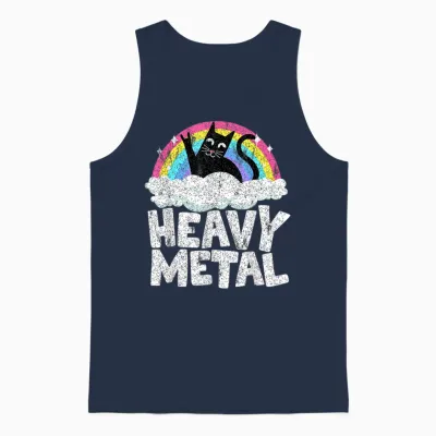 Heavy Metal Cat Satanic Children's Punk Rock Band Metal Rainbow T-Shirt, Black Unisex Tank Top - Navy