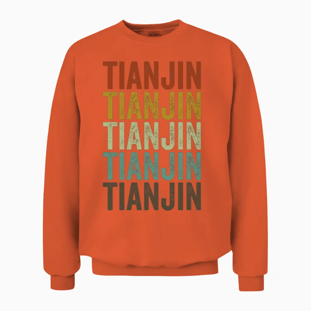 Tianjin China Retro Vintage Unisex Sweatshirt - Orange