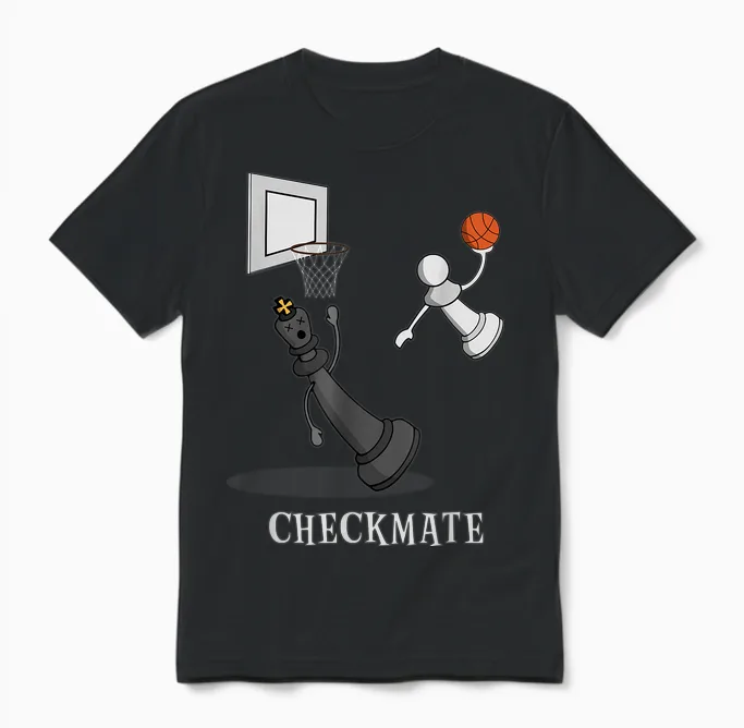Funny Checkmate Chess Basketball Game Board King Pawn Piece Unisex T-Shirt in Black