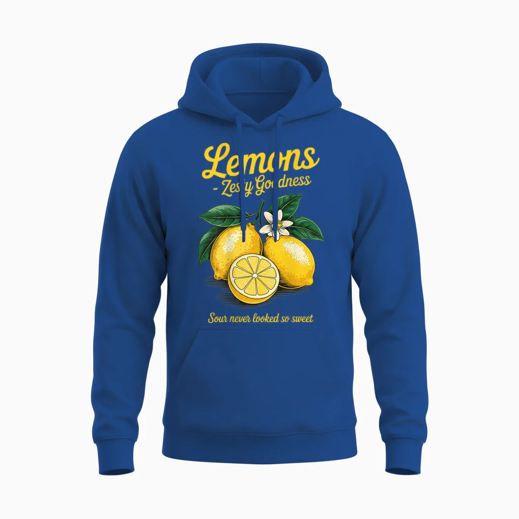 Lemons Zesty Goodness Retro Citrus Bright Look Art Back Unisex Hoodie in Royal
