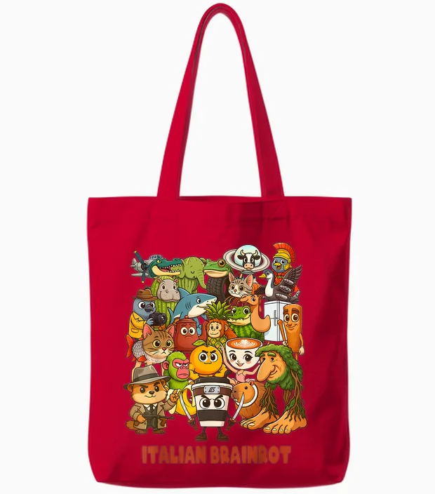Italian Brainrot Meme Compilation Cute Comfortable Anime Style Tote Bags in Red