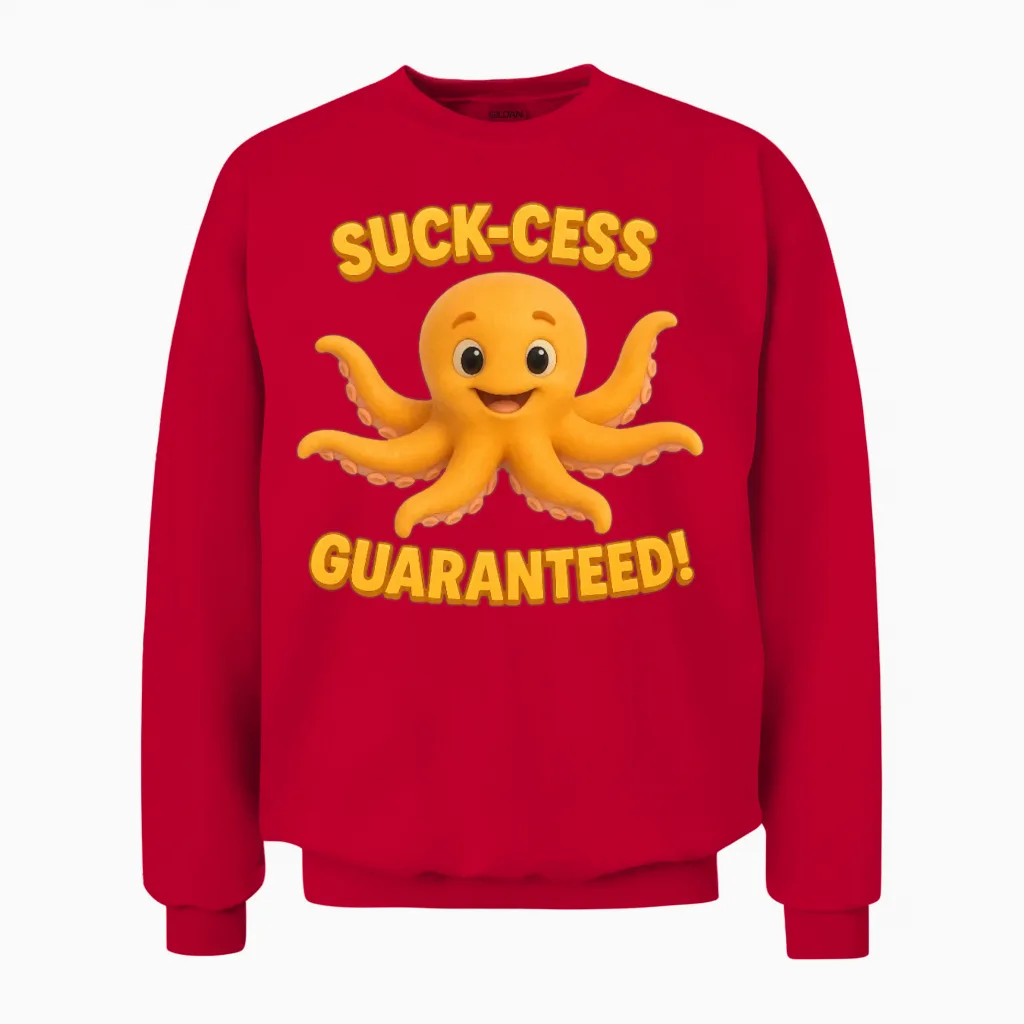 Suck-Cess Guaranteed Funny Octopus Unisex Sweatshirt in Red