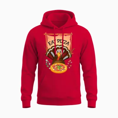 Funny Thanksgiving Eat Pizza Funny Turkey Unisex Hoodie - Red