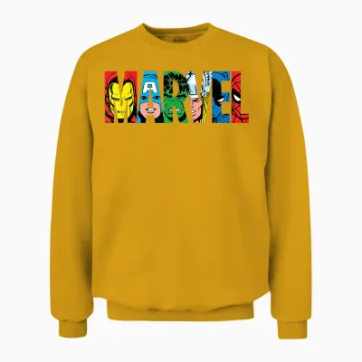 Marvel Logo Classic Avengers & Spider-Man Retro Comic Art Unisex Sweatshirt - Gold