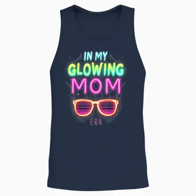 In My Glowing Mom Era Groovy Colorful Bright Unisex Tank Top - Navy