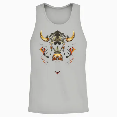Bull Polygon Animal Graphic Art Bull T-Shirt, Black Unisex Tank Top - Ash