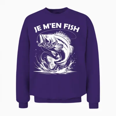 Je M'en Fish Funny Funny Funny Gift for Fishing Lovers T-Shirt, Black, S Unisex Sweatshirt - Purple